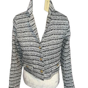 NWT Monteau Tweed Blazer Black and White S